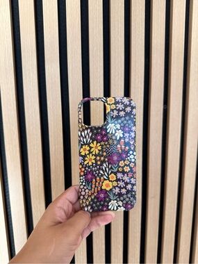 Floral Pattern Protective Phone Case - Black with Multicolor Flowers